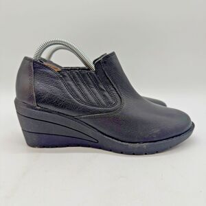 Thom McAn Deidre 2 Wedge Heels Women's 6M Black Leather Stretch Slip On Booties